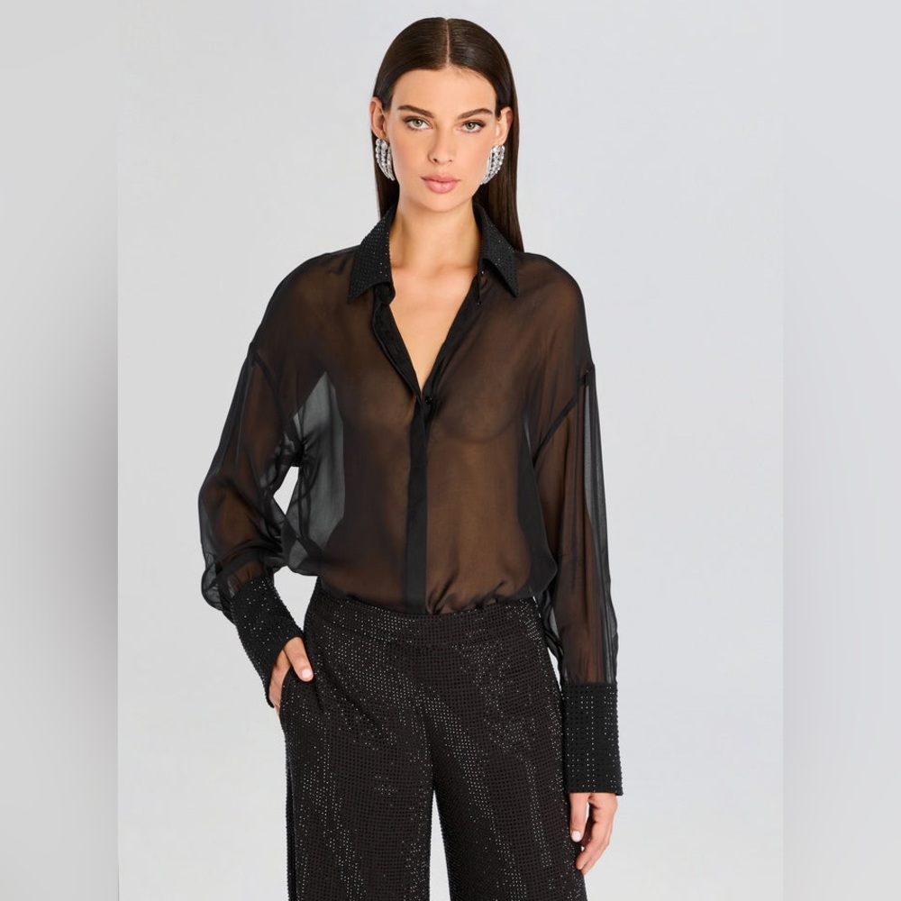 Retrofete Black Relaxed Notched Collar Button Down Shirt